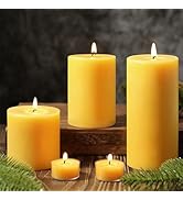 3 Pack Natural Beeswax Pillar Candles,Pure Beeswax Candles 213 Hours Long Burning,Unscented Bees ...