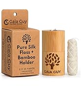 Gaia Guy Natural Unflavored Silk Dental Floss with Floss Refill & Reusable Bamboo Holder | 2 x 33...