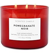 Pomegranate Noir 3-Wick Scented Candle with Strawberry & Vanilla | Highly Scented Natural Soy Can...