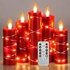 Da by Red Flameless Candles with String Lights, Battery Operated Candles with Remote Control and Timer,Flickering LED Pillar Candles for Home Décor,Real Wax,5 Pack -Red