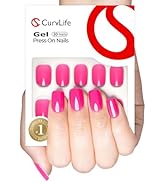 Curvlife Soft Gel Press on Nails, Fake Nails with Bright-Pink Design Full Cover False Nails for W...