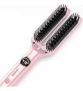 Nimmu Ionic Hair Straightener Brush, Hair Straightening Brush Flat Iron for Women with 5 Temps, C...