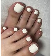 Morily Solid White Press on Toenails for Women, 24 Pcs Short Square Fake Toe Nail Press ons, Reus...