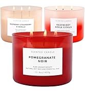 Pomegranate Noir, Raspberry Strawberry Vanilla, Raspberry Apple Citrus 3 Wick Scented Candles Bun...
