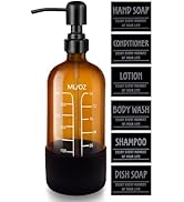 LALA DOLCE 16oz Amber Glass Soap Dispenser with Stainless Steel Pump and Silicone Base for Kitche...