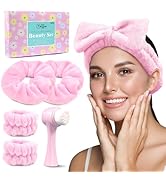 my novel things Spa Headband for Washing Face, Skincare headband and wristband set, Facial Cleans...