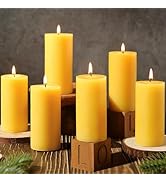 6 Pack Natural Beeswax Pillar Candles,100% Pure Beeswax Candles-210 Hours Long Burning,Organic Be...