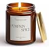 Putart Pumpkin Spice Scented Candles for Home, Natural Soy Wax Aromatherapy Non Toxic Pumpkin Fall Candle Gifts for Women Men, Autumn Amber Glass Jar Candle Decoration for Halloween Holidays (9oz