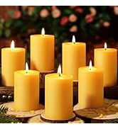 6 Pack Natural Beeswax Pillar Candles,100% Pure Beeswax Candles-192 Hours Long Burning,Unscented ...