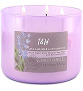 Large Sage Lavender Cedarwood Candle | 3-Wick Scented Candle for Home 15.8 oz | Natural Soy Relax...