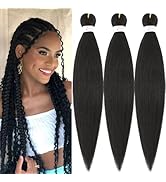 Carlence Braiding Hair Pre Stretched 20 Inch 3 Packs Black Braiding Hair Professional Synthetic B...