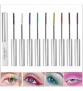 9 Colors Colored Mascara Set for Eyelashes, Purple Blue Red White Black Colorful Waterproof Masca...