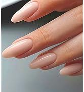 Morily Press on Nails Medium - Nude Almond Fake Nails Solid Color Pink Glossy False Fingernails i...