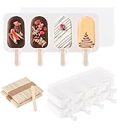 3 Set Popsicles Molds with Lids and 100 Pieces Wooden Popsicles Sticks, 4 Cavities Silicone Ice P...