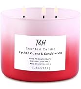 T&H Large Lychee Guava Sandalwood Scented Candle - Natural 3 Wick Soy Candles for Home 15.8 Oz - ...