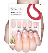Curvlife Soft Gel Press on Nails, Cat Eye French Nail Tips, Full Cover Glossy Design Reusable Fak...