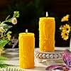 Conelist 2 Pcs Floral Beeswax Pillar Candles,4.6x2.1 Inch, Long Burning, Flower Candle 100 Percent Natural Beeswax Candles for Wedding Gift Relax Home Decor