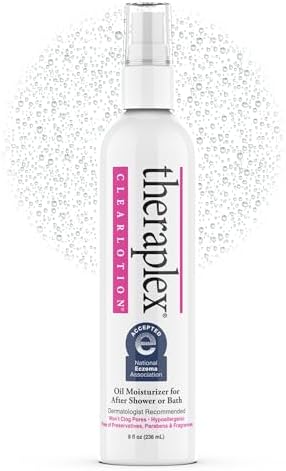 Theraplex Clear Lotion Spray (8 oz) - Natural Jojoba Oil, No Parabens or Preservatives, Noncomedogenic and Hypoallergenic, Dermatologist recommended - National Eczema Association Seal of Acceptance
