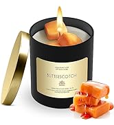 Candle for Men Butterscotch Scent/Clean Burn Organic Soy Wax in Big Black Glass Jar 10 oz/Gift fo...