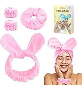my novel things Face Wash Headband Set With Hair Scrunchie Wristbands 4PK, Cute Spa Headband Cora...