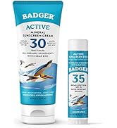 Badger Mineral Sunscreen Combo, SPF 30 Cream & SPF 35 Face Stick, Organic Reef Safe Broad Spectru...