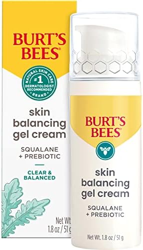 Burt's Bees Clear and Balanced Skin Balancing Gel Cream With Squalane and Prebiotic, Gel Moisturizer for Breakout-Prone Skin, 1.8 oz. Bottle