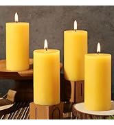 Beeswax Pillar Candles set of 4,140 Hours Long Burning Pure Beeswax Candles Bulk,Unscented&Driple...