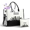 InnoBeta Chicago City Skyline Canvas Tote Bag for Women, Chicago Themed Gift with Top Zipper Closure and Adjustable Shoulder Strap, Skyline Map Gift or Birthday, Thanksgiving, Christmas