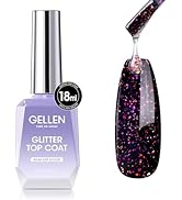 Gellen Glitter Gel Top Coat Nail Polish, 18ml Fuchsia Silver Mix Glitter Gel Polish No Wipe Top C...