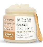 Bare Botanics Coconut Vanilla Body Scrub 24oz | Made in Madison, WI | All Natural Sea Salt Exfoli...