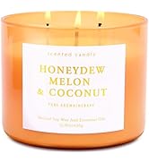 Honeydew Melon & Coconut Candle - Large 3 Wick Scented Soy Candle for Home - Fresh Tropical Fruit...