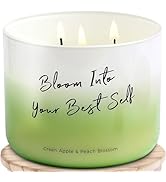 Green Apple Peach Jasmine Blossom Candle | Large 3 Wick Scented Candle for Home | Natural Soy Aro...