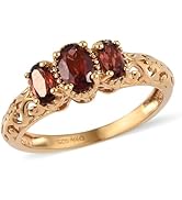 3 Stone Garnet Ring for Women in 14K Gold Plated 925 Sterling Silver - January Birthstone Promise...