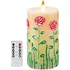 QQFCTOO Red Rose Embossed Flameless Candle with Flickering Flame - Battery Powered Candle with Remote Timer - Real Wax - Unscented - Home - Holiday Decoration (3