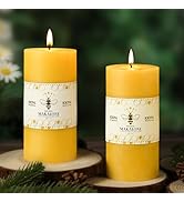 Natural Beeswax Pillar Candles,100% Pure Beeswax Candles-190 Hours Long Burning,Unscented Bees Wa...