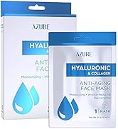 AZURE Hyaluronic Acid & Collagen Anti Aging Sheet Facial Mask - Rejuvenating & Moisturizing Face ...