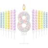 MTLEE Number 8 Birthday Candle with 12 Pcs Spiral Candles for Girls Macaron Pastel Rainbow Unicorn Pink Cake Topper for Sweet Theme Party Decoration