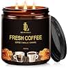 Fresh Coffee Scented Candle, 12oz 60 Hour Long Lasting Candles, Large 3 Wick Natural Soy Candles for Home Scented, Candle Gifts for Women Men