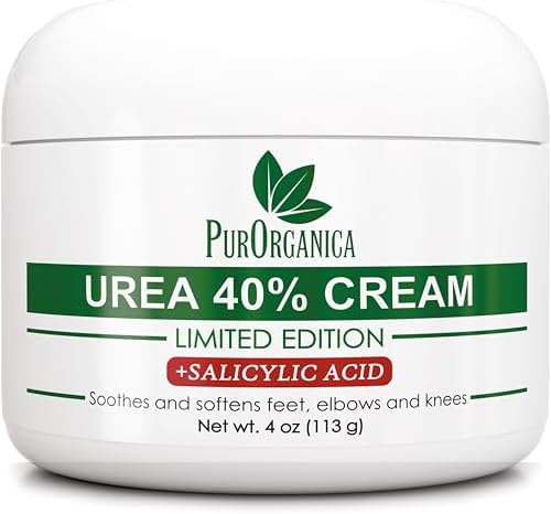 PurOrganica Urea 40% Cream Plus Salicylic Acid - Limited Edition - Foot Cream for Thick, Cracked, Rough, Dead & Dry Skin Corn and Callus Remover Toenail Softener, Moisturizer For Feet Hands and Knees