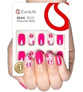 Curvlife Soft GelPress on Nails, 30Pcs 15 Sizes Nail Tips, Full Cover Pink Flower Short Design Re...