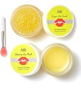 Lip Mask Overnight & Lip Scrub, Lip Balm & Lip Exfoliator Set with Turmeric Lip Scrub & Honey Lip...