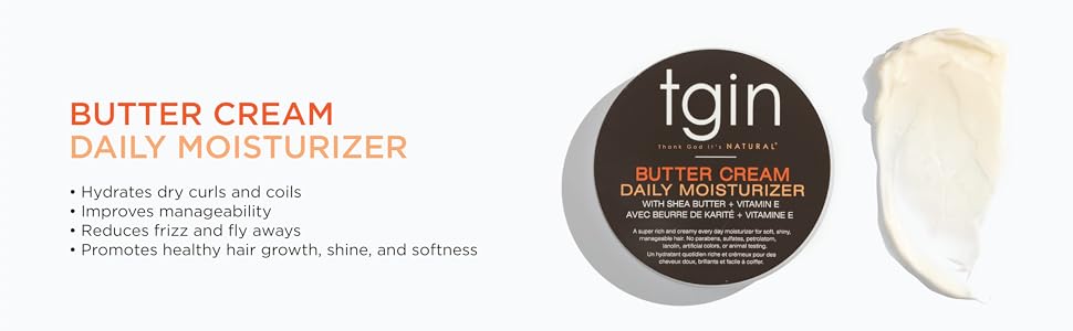 tgin butter cream, moisturizer, curly hair