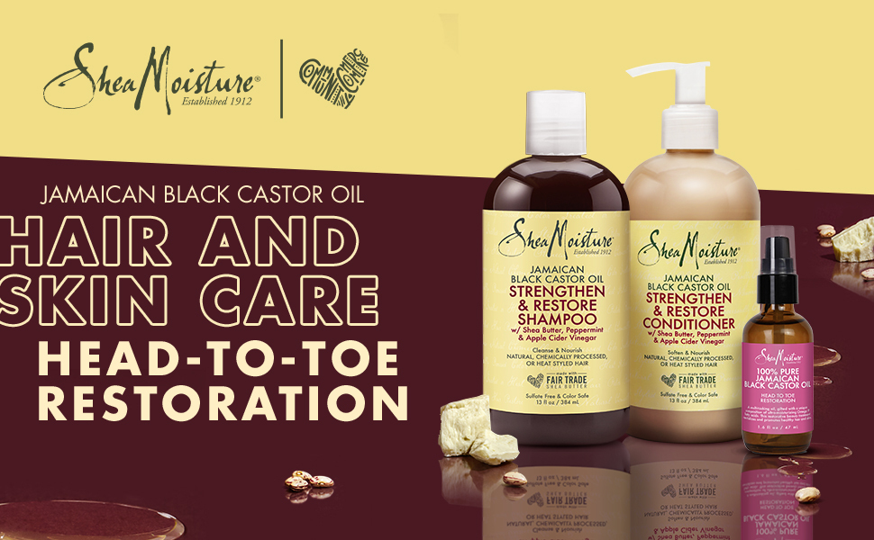 SheaMoisture Strengthen and Restore Shampoo, Conditioner & Head-To-Toe Restoration Body Care Oil
