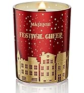 M&SENSE Festival Cheer Wooden Wick Holiday Candle, 18oz Almond & Apple Highly Scented Clean Natur...