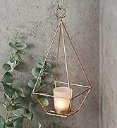 Hosley's Set of 2 Gold Finish Tealight/Votive Holder Lantern with Votive Frosted Candle Holder- 1...