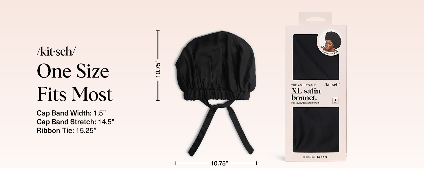 Kitsch XL Satin Bonnet for Sleeping Black