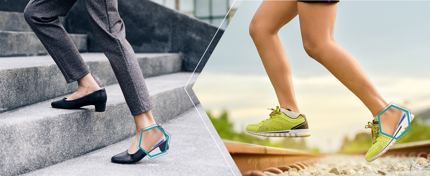 Non-slip silicone heel cups that stay in place and work in sneakers, flats, or boots