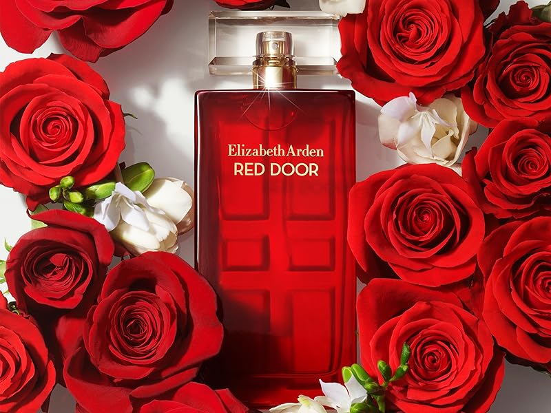 Elizabeth Arden Red Door Eau de Toilette surrounded by roses