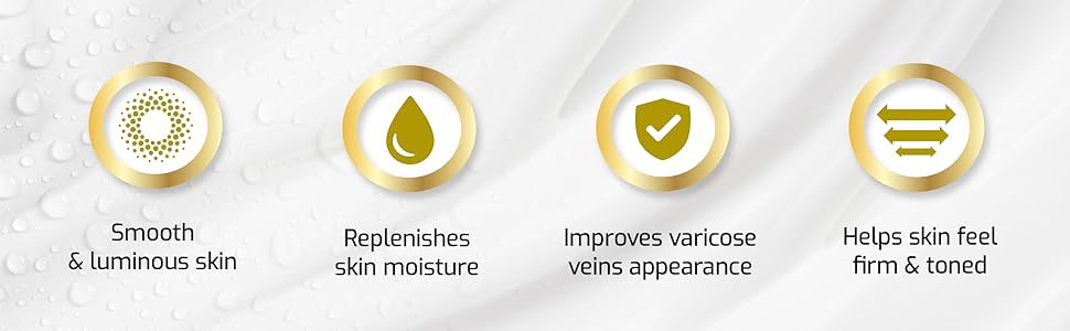 Smooth & luminous Replenishes skin moisture Improves varicose veins appearance Helps skin feel firm 