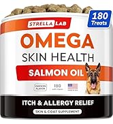 StrellaLab Omega 3 for Dogs - (180Ct) Fish Oil Treats - Allergy & Itch Relief Skin&Coat Supplemen...